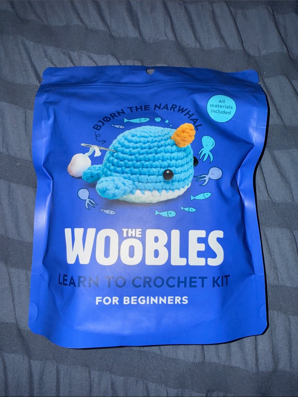 The Woobles 'Bjorn the Narwhal' Crochet Kit for beginners Blue NEW Sealed